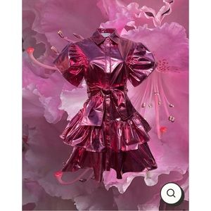 Madeleine Simon Dragon Fire - Pink Metallic Party Dress M